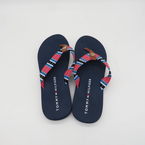 Tommy Hilfiger Women's Flip Flops Plaid Straps Navy Sole Thong Sandals Size 9 NE - Picture 4 of 6